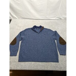 Chaps Heavy Henley Sweater‎ Heathered Blue Mens XL Elbow Patches Retro Y2K NICE!